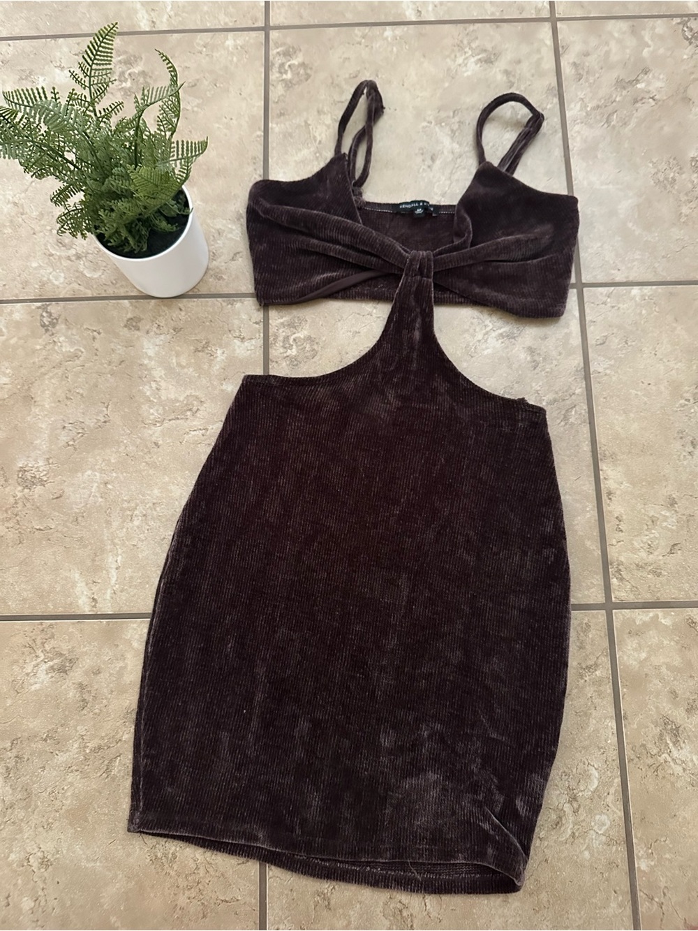 BROWN CORDUROY CUT OUT MINI DRESS